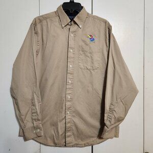M Devon&Jones KU Kansas Jayhawks Khaki Long Sleeve Button Down Pima Cotton Shirt